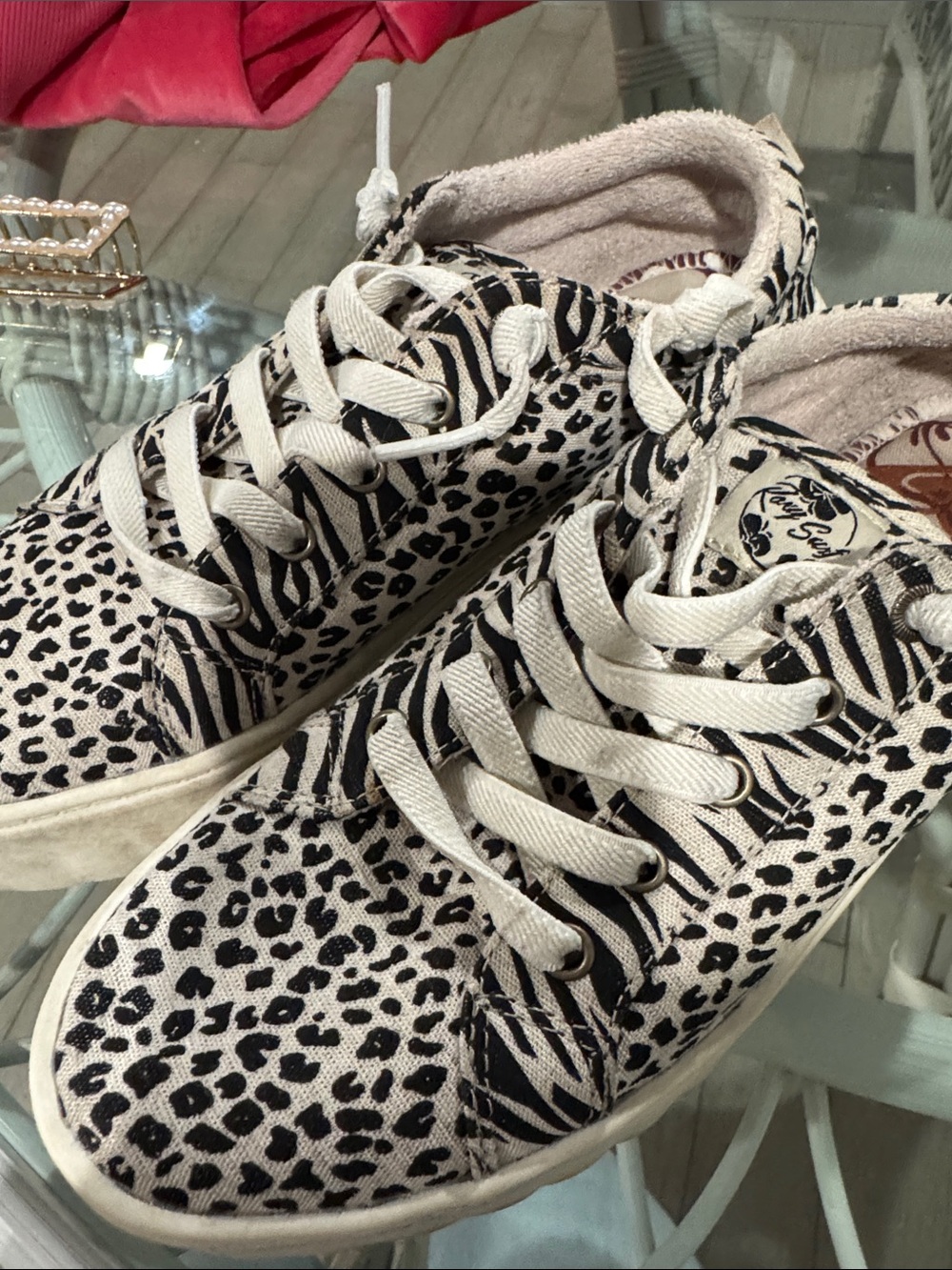 Roxy Women's Black and White Animal Print Athletic Sneakers
